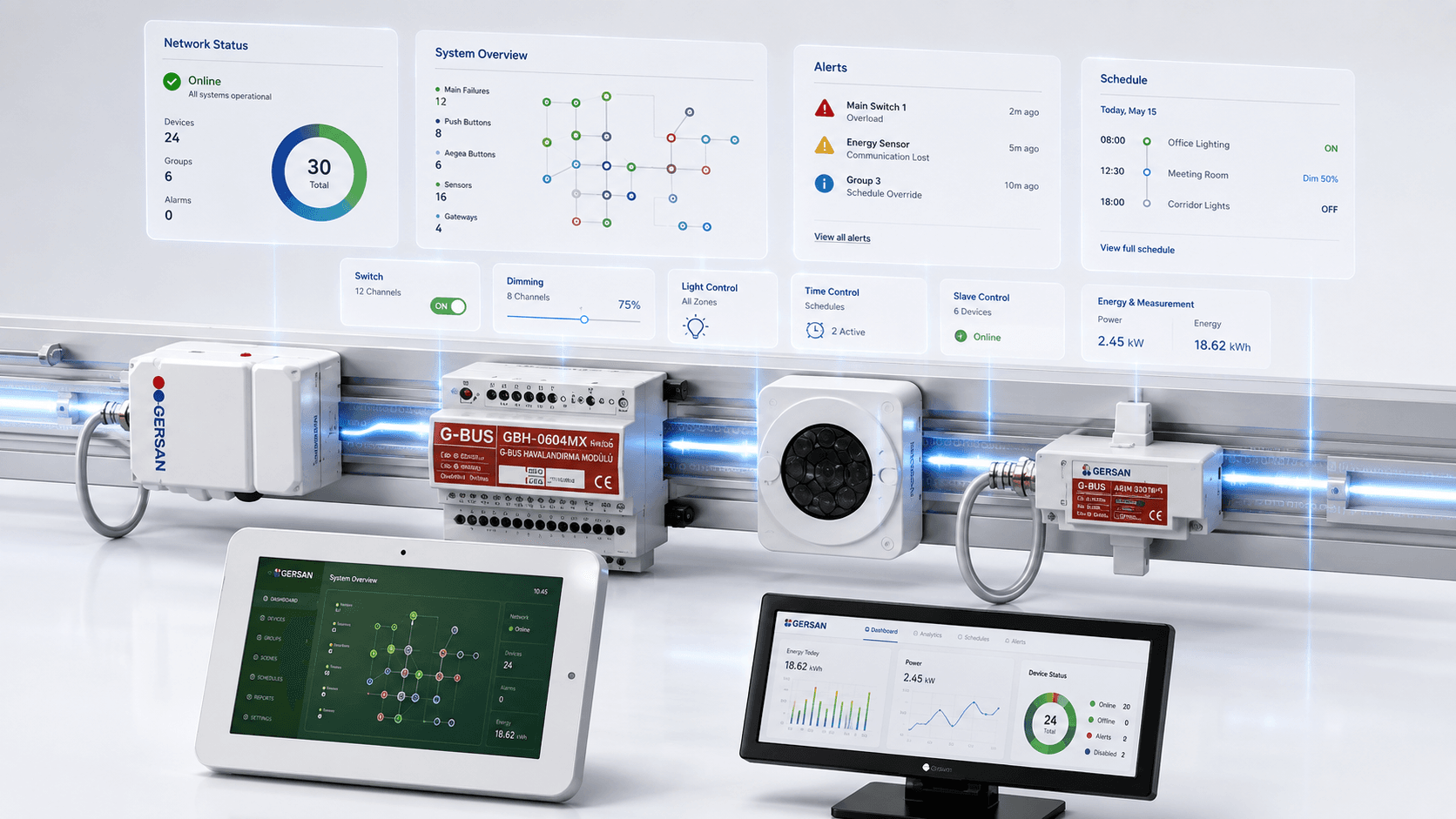 Вітрина G-BUS Automation з приймальними модулями, панелями керування та накладками моніторингу