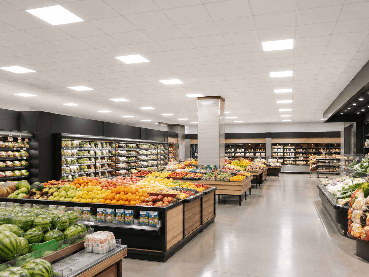 Ринкове приміщення, освітлене LED-панелями