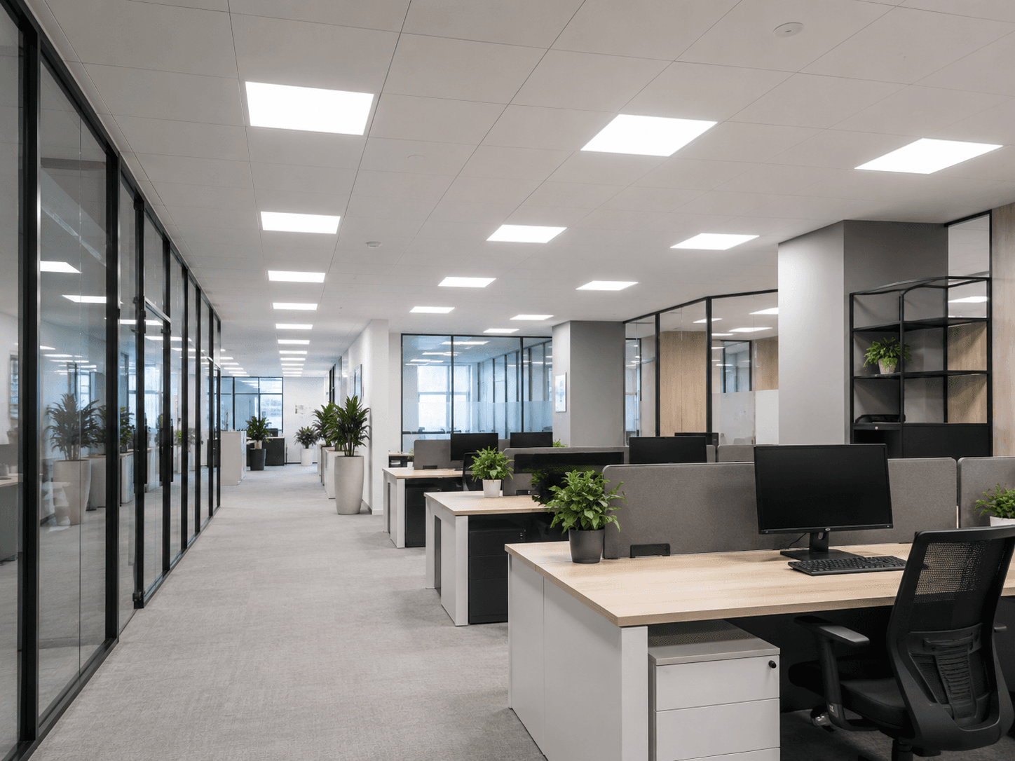 Офіс, освітлений LED-панелями