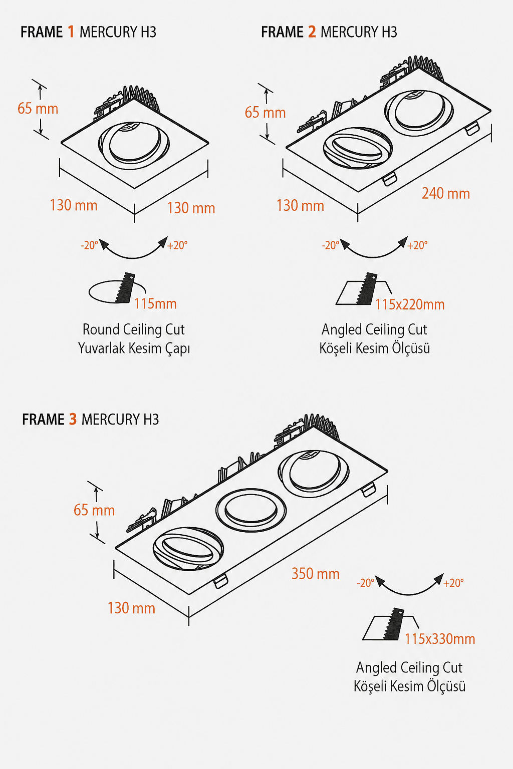 Каталожне технічне креслення FRAME Multi-Head Spotlights