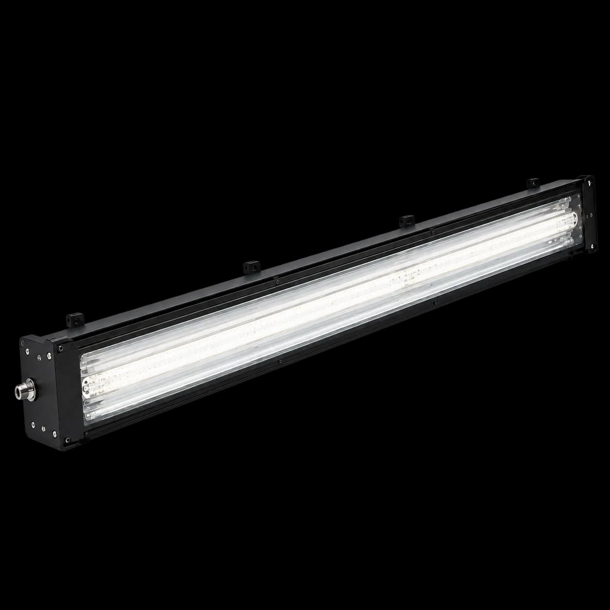 Увімкнений світильник LED-BUS High Ceiling, вигляд спереду на світловипромінюючий розсіювач
