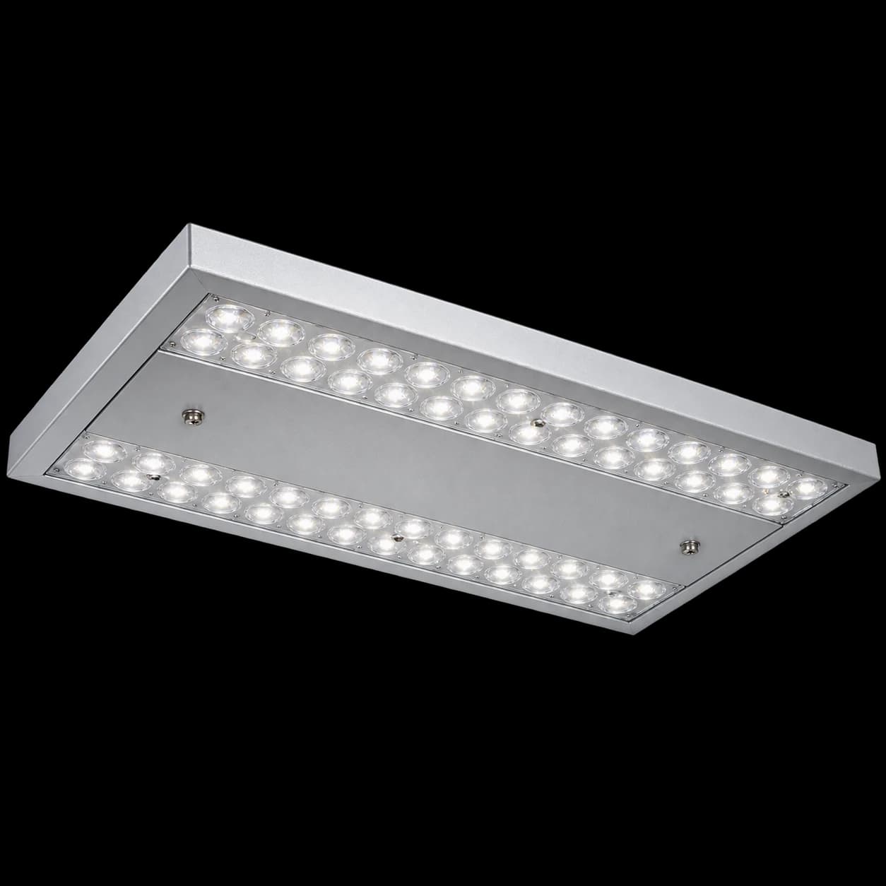 Увімкнений світильник LED-BUS LDBE, ракурсний вигляд мультилінзової панелі розсіювача